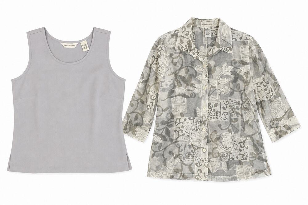Draper’s & Damon’s 2 Pc Gray Tank & Sheer Jacket Set Women’s Medium